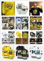 XFLSP 2022 College Custom Michigan Wolverines Hockey Jersey 43 Quinn Hughes Jerseys 14 Tyler Motte 19 Dylan Larkin 13 Zach Werenski 11 Zach Hyman 18