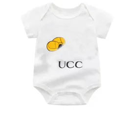 Neugeborenen Overall Baby Strampler Infant Baby Mädchen Junge Casual Kleidung Marke Tier Brief Gedruckt Weiß Kurzarm Kleinkind Onesies