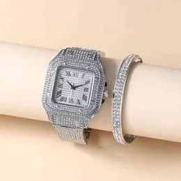 男性のための贅沢な時計ヒップホップアイスアウトウォッチブレスレットバングルクォーツスクエアレロギオマスキュリノグルームマンパーティーAccsori