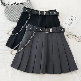 Hikigawa Y2K Skirt for Women Japan Faldas Mujer Moda A Line Mini Skirts Female Chain High Waist Gothic Clothes 220317