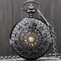 Cep Saatleri Siyah Metal Hollow El Rüzgar Mekanik Saat Steampunk Erkekler 30cm Zincir Hediye P806C