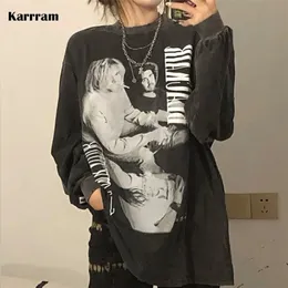 Karrram Grunge Oversize Black Women Felpe con cappuccio Abiti vintage Hippie Harajuku Goth Anime Felpe bianche Donna Emo Autunno 220816