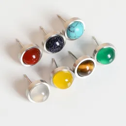 Natural Crystal Stone Silver Plated rostfritt stål Stud Handgjorda örhängen Party Club Fashion Jewelry for Women Girl