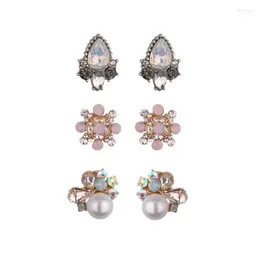 Beautiful Crystal Flower Stud Earings Rhinestone Resin Piercing Earrings For Women 3 Pairs/set Wholesale Factory Price