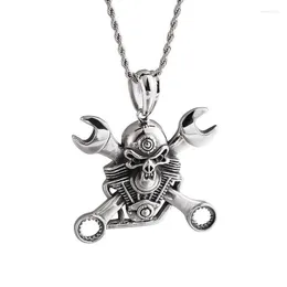 Hemiston Titanium Steel Wrench Pendant Men's Personality Punk Skull Necklace Chains Morr22