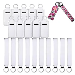 Neoprene Wristlet Keychains Favor Sublimation Print Blank Lanyard Strap Band Split Ring Key Chain Holder Hand Wrist Keychain 0509