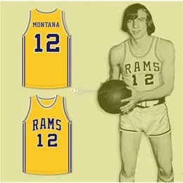 Nikivip Joe Montana # 12 Ringgold High School Yellow Retro Basketball Jersey Maglie personalizzate con nome personalizzato cucite da uomo