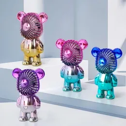 Färgglad elektropläterad Bear Mini Electric Fans USB som laddar tre-växlad handhållen studentpresentlogotyp tryckt skrivbordsfläkt