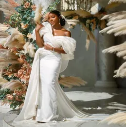 Elegant Nigeria African Mermaid Wedding Dress 2022 Off the Shoulder Plus Size Boho Country Garden Bridal Gowns Satin Bohemian Robe de Mariage Vestidos Novia