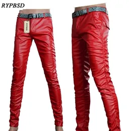 6 kolorów skórzane spodnie mężczyźni pu men skórzane spodnie moda Wysokiej jakości motocykl sztuczny skórzane męskie meny chude spodnie 27-36 201126