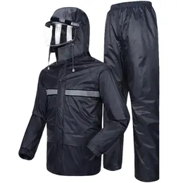 Hooded Coat Rain Pants for Motorcycle Impermeable Waterproof Riding Double Thickening Rainwear Rainstorm Raincoat Set R5C164 201015