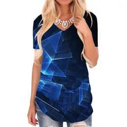 여자 티셔츠 giyu 브랜드 큐브 여성 지오메트리 재미있는 t 셔츠 진한 파란색 v- 넥 티셔츠하라 주쿠 Tshirts 인쇄 여성 의류 패션