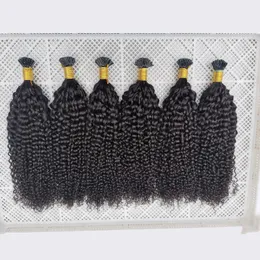 Brasilianische Keratin-Haarverlängerung mit I-Spitze, verworrene Locken, volle Kutikula, Remy-Indan, peruanisches, malaysisches, vorgebundene Echthaarverlängerungen, 100 g, 100 Stränge, natürliche schwarze Farbe