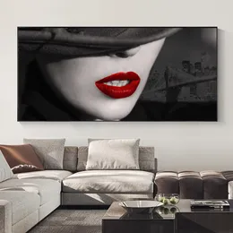 Modern Portrait Posters Prints Wall Art Canvas Painting Sexy Women Red Lips Pictures for Living Room Home Decoration accessorie