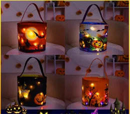 Halloween Glow Basket Pumpkin Bag med ljus 9.4x9.4 tum barn hanterar godispåsar Ghost Festival Portable Bucket Decoration Props Present Wrap A12