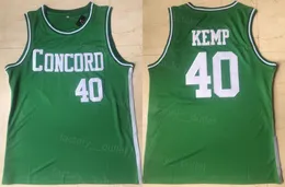 NCAA High School Basketball Concord Academy Shawn Kemp Jersey 40 Men Equipe Color Green Respirável Algodão puro para fãs de esportes Todos costuraram a faculdade de alta qualidade
