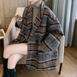 Lã de lã feminina Manters de terno Autumn and Winter 2022 Plaid Tweed de tweed de comprimento médio de comprimento grosso Casaco coreano Estudante de moda Bery Bery