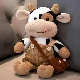 26 cm de desenho animado leite vaca boneca boneca fofa simulação gado animais de pelúcia brinquedos macios suéter de vaca de vaca garotos presentes de aniversário 220721
