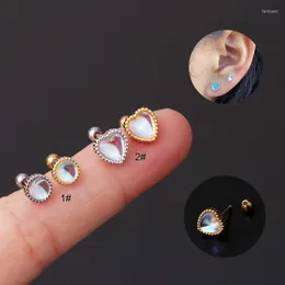 Stud 1Pair 0,8 mm rostfritt stål Piercing örhängen för kvinnor Trendiga söta Round Heart Moonstone Giftsstud Farl22