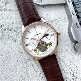 2023 Novos relógios de homens Tourbillon Five Stitches Automático Mechanical Watch High Quality European Luxury Brand Moon Fase Strap Moda Sport Style