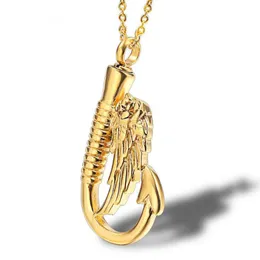 Hänge halsband rostfritt stål kremering guld urn halsband aska smycken fjädervinge gåva till honom med kedja