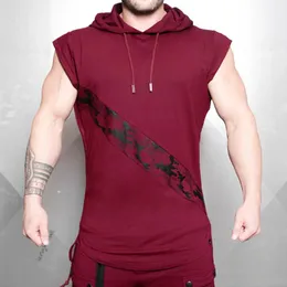 Gymkläder lapptäcke kontrast fitness athleisure hoodie träning fuktig wicking tank top t-shirt ärmlös tröja sport hoodiegym
