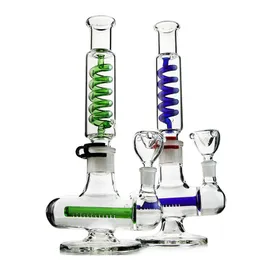 11 Inç Dondurulabilir Düz Tüp Bong Inline Perc Dab Rig Yuvarlak Taban Su Borusu Kondenser Bobini Perc Cam Bong, 14.5mm Mafsallı