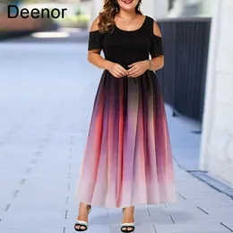 Deenor Plus Size Women Dresses Evening Party Slim Sexy Dress Gradient Offshoulder Ruffles Vestidos Summer 220527