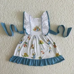 Girl's Dresses Wholesale Easter Boutique Baby Girls Summer Clothes Short Sleeves Blue Twirl Dress Children Fashion Toddler ClothesGirl's Dre
