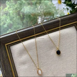 Pendant Necklaces Pendants Jewelry French Style Fashion White Black Cat Eye Stone Necklace Simple Gold Round Oval For Women Girls Drop Del