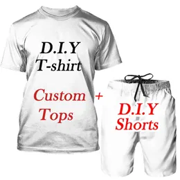 1 PC SETS män anpassade kläder 3D -tryck kort ärm t -skjorta shorts två stycken par kläder sommar diy topps camiseta 220707