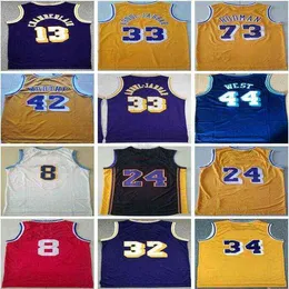 College Basketball Wears 1998 Men Vintage Basketball Wilt Chamberlain Jersey 13 Dennis Rodman 73 Jerry West 44 Kareem Abdul Jabbar 33 Elgin Baylor 22 Stitched High