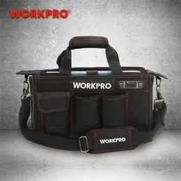 WORKPRO 600D Shoulder Tool Bag with Center Tray Waterproof Kits Bags Pockets for Electrican Y200324