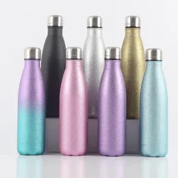17oz glitter water bottle Double Wall Insulated Cola Bottles glitter tumbler BPA Free Metal Beautiful Travel Coffee Cup Sparkle Coating