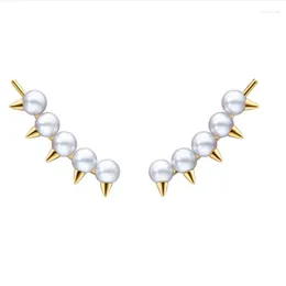 Stud Kurshuni Pearl and Rivet Ear Hook Cuff Clip Earring for Women Luxury Quality Designer Jewelry Trend Gift Korean Danger Tribe Moni22