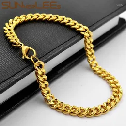 Link Chain SUNNERLEES Fashion Jewelry Gold Plated Bracelet 6mm Curb Cuban Shiny Flower Printing For Men Women Gift C78 B Fawn22