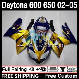 Daytona 650 600 CCのフレームキット02 03 04 05ボディワーク7DH.6カウリングデイトナ600 Daytona650 2002 2003 2004 2005 Body Daytona600 02-05 Motorcycle Fairing Blue Gold