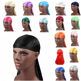 Jedwabisty Durag Long Tail Scalf Pirate Cap Men Satin Durarag Elastic Chemo Caps Bandanna Turban Peruki Woman Men Męs