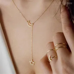 Fashion Star och Moon Necklace Pendant Gold Color Long ClaVicle Chain for Women Elegant Sweet Style1