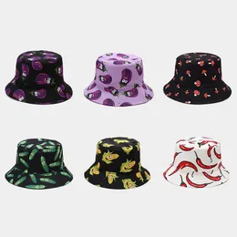 Beralar Yaz Sebzeli Kova Şapkası Kadın Moda Canva Plajı Güneş Şapkaları Tersinir Bob Chapeau Femme Floral Panama Balıkçı Hatberets