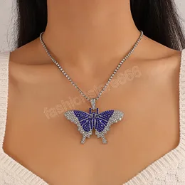 Sparking Fully Iced Out Crystal Pave Butterfly Pendant Fashion Rhinestone Bling Animal Necklace For Women Party Gift