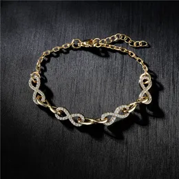 Fashion White Zircon Infinity Charm Chain Chain Armband Gold Plated Copper Jewelry for Women Gift