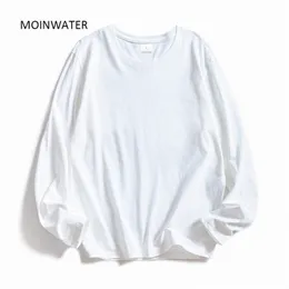 Moinwater Women Oneck Long Sleeve T Shirts Lady White Cotton Tops 여성 소프트 캐주얼 티 여성 검은 Tshirt MLT1901 220714