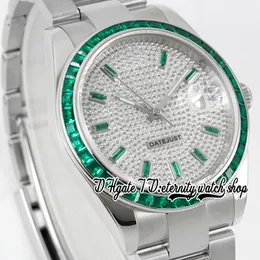 2022 TWF ew126334 jh126333 A2824 Автоматические мужские часы bf126300 Зеленый драгоценный камень Багет с бриллиантами Безель с ледяным бриллиантовым циферблатом Сталь 904L 333T