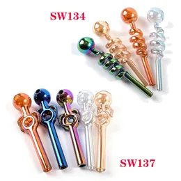 Wholesale Heady Mini Glass Smoking Pipes Colorful Pyrex Oil Burner Glass Pipes Staight Tube Spoon Pipe SW134 SW137 Tobacco