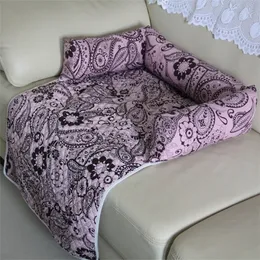 ペットベッド睡眠暖かい柔らかいソファ子犬毛布椅子パッドフローラルプリント多機能犬猫マットカーシートカバーソファY200330