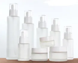 30ml 40ml 50ml 60ml 80ml 100ml Frosted Glass Bottle Cream Jar Lotion Spray Pump Bottles Portable Refillable Cosmetic Container SN6460