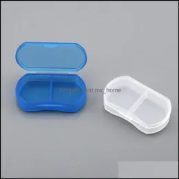 Bärbar resa Mini Plast Piller Box Medical Case 2 Fack Smycken Pärla Delar Arrangör Storage Drop Leverans 2021 Boxes Bins Hem