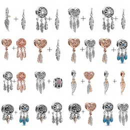 Lusso s925 sterling silver perline sciolte charms moda originale fit braccialetti pandora arcobaleno dream catcher piuma fascino fai da te collana di gioielli da donna regalo con scatola