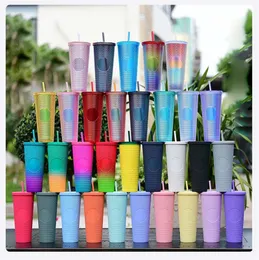 Tumblers Factory Direct Supply Double-Layer Plastic Straw Cup Storkapacitet Creative 710 ml Durian Portable Diamond Cup kan anpassas med logotypstil